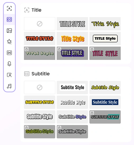 Title and subtitle style presets in the multilingual asset library